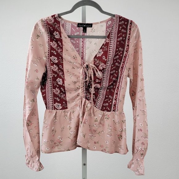 DEREK HEART boho floral print peplum blouse Sz S NEW - Picture 5 of 7